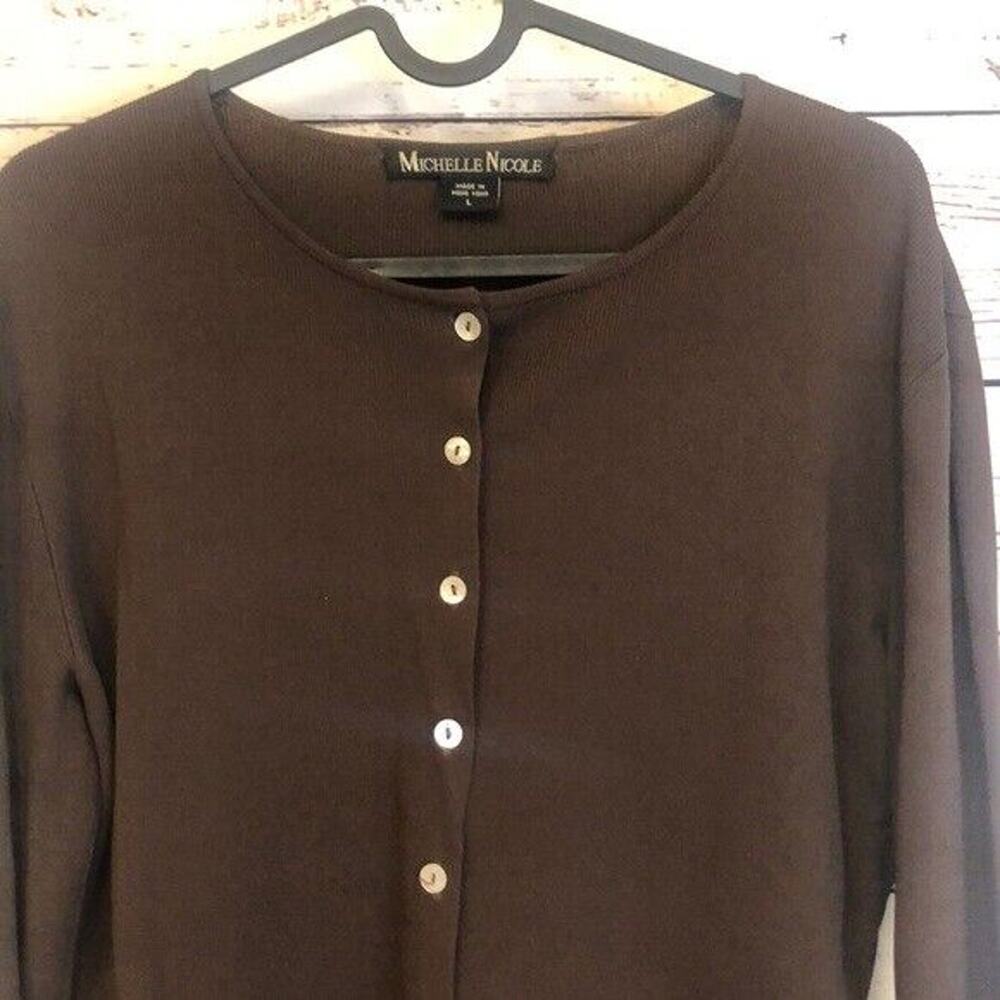 Michelle Nicole Brown button‎ down cardigan sweater Women’s Size L Large